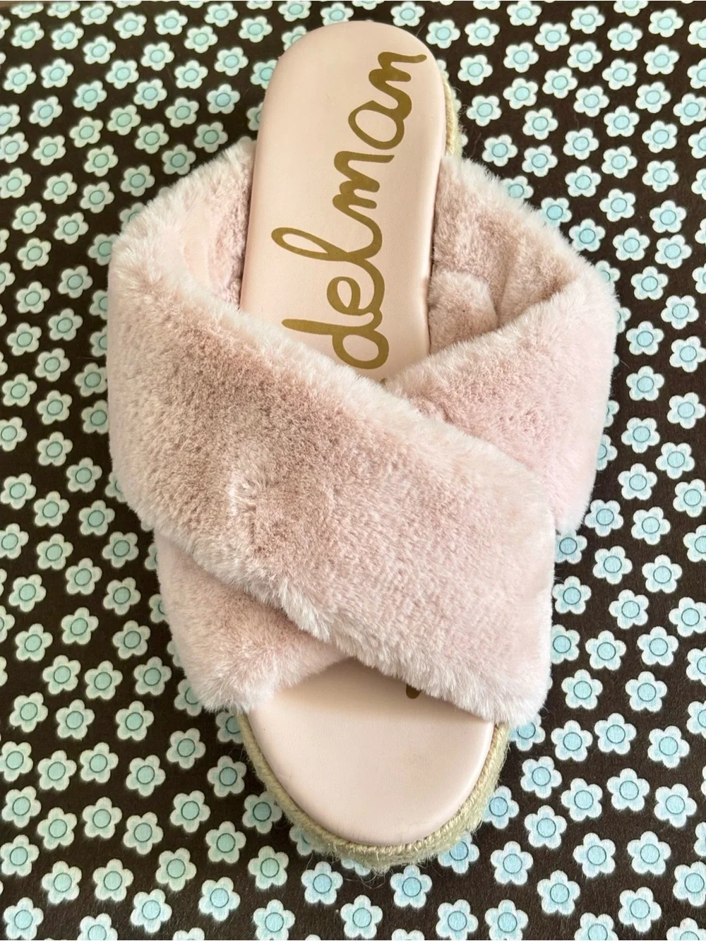Sam Edelman Zia Pink Faux Fur Platform Espadrille Sandals SIZE 8